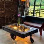 Steam punk wooden Trolley Coffee Table