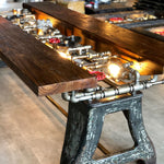 Handmade Steam Punk dinning table closeup detail lights on
